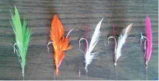 Finally, 5 different feathers were placed on the hooks and the kit was made of 20 hooks in total (Figure 5). 600-1000 gr sinker was used for the kits.