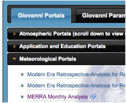 Name: Date: Extension 1. Wind fields 1. Click at the top of the page. 2. Under Giovanni Portals, click Meteorological Portals and then MERRA Monthly Analysis 3.