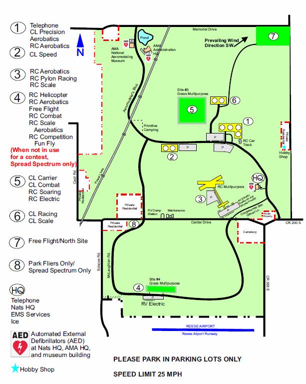 Map of the AMA Flying Site: Sites 1 and 3 will be used for the Championship.