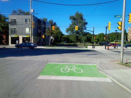 bicycle symbol in the middle. These are known as bike boxes and they are helpful in giving cyclists designated space to move through intersections. What is a bike box?