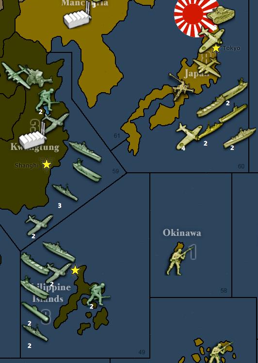 Hit and run Fig. 13. It is Japan s turn, and the US has gathered an impressive navy and poised to wipe out the Imperial Japanese fleet and begin invading the home islands.