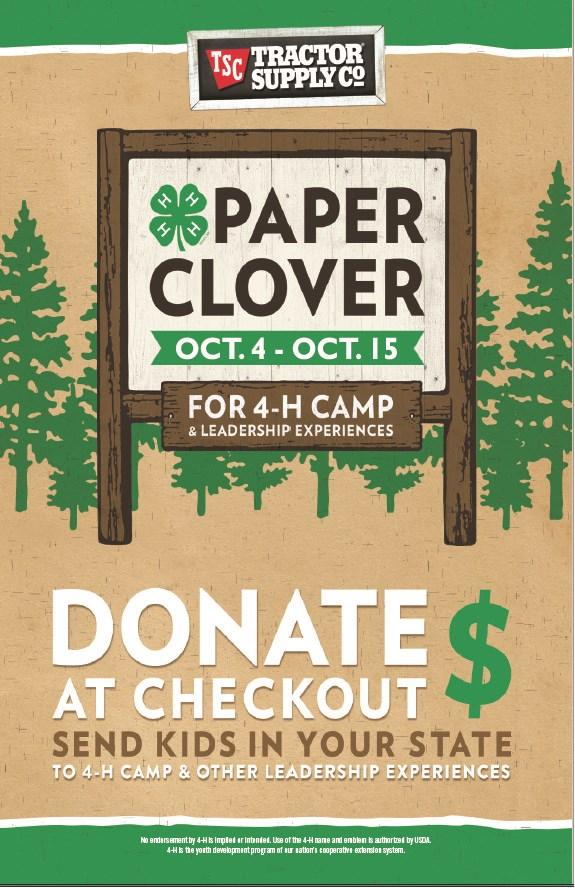 TSC Paper Clover The Fall 4-H Paper Clover will be held October 4-15, 2017.