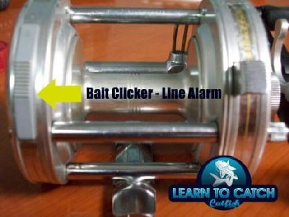 BAIT CLICKERS/LINE ALARMS When the bait clicker is engaged it causes the reel to make a clicking noise anytime the spool on the reel moves.