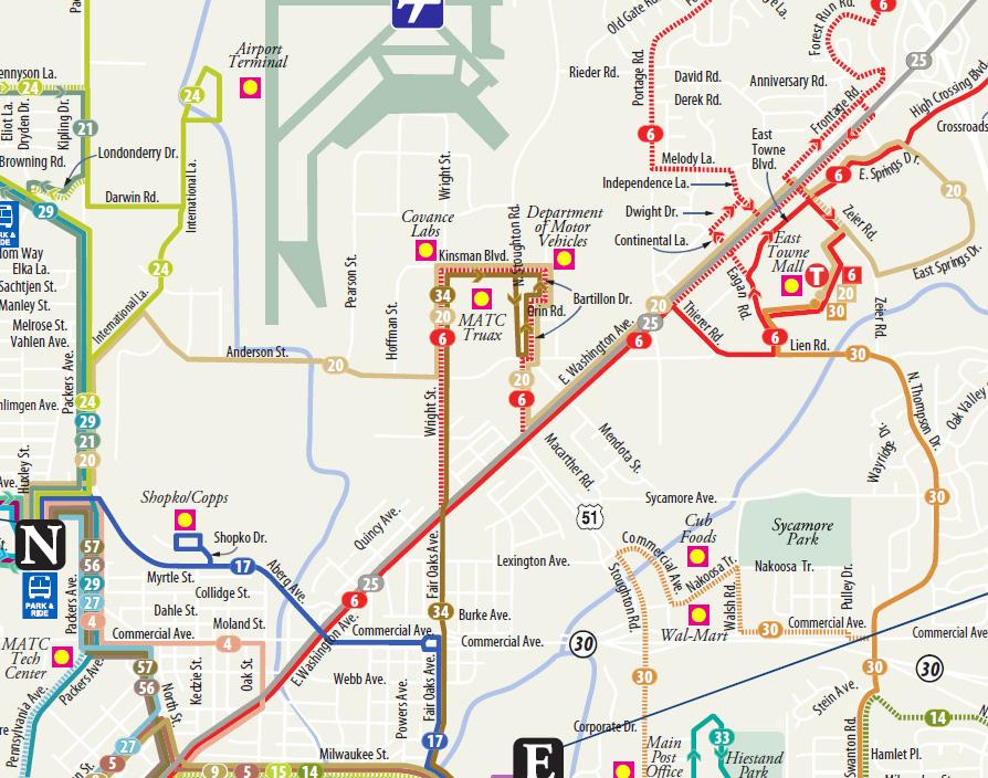 Three Madison Metro routes serve the Truax campus.