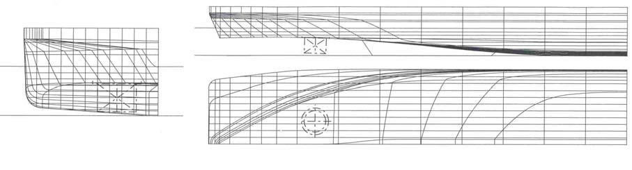 individual VSP thrusts in the ship; model-based measurement of suction and wake, and propulsion tests. Figure 8. and 9. show the two ship hulls studied. Variant A (fig.
