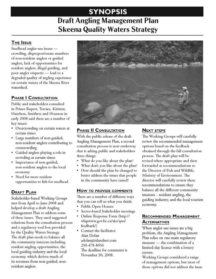 Appendix R Synopsis of Draft Angling Management Plan (handout for Public Open