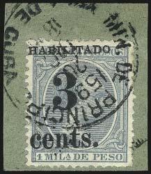 Page 2 of 11 2737 CUBA, Puerto Principe, 1898-99, 3c on 1m Blue Green (201).