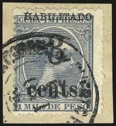 guarantee backstamp (Image 400 225 2744 CUBA, Puerto Principe, 1898-99, 3c on 1m Blue Green (202).