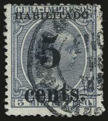 Brun backstamp and 1979 P.F. certificate (Image 550 750 2753 CUBA, Puerto Principe, 1898-99, 5c on 3m Blue Green (215).