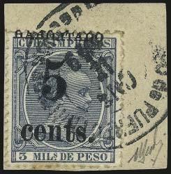 otherwise Very Fine, signed Bloch (Image 550 375 2754 CUBA, Puerto Principe, 1898-99, 5c on 3m Blue Green, "eents"