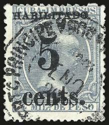 1988 P.F. certificate (Image 900 500 2759 CUBA, Puerto Principe, 1898-99, 5c on 4m Blue Green, Inverted Surcharge (217b).