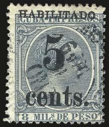 (Image 1,250 750 2762 CUBA, Puerto Principe, 1898-99, 5c on 8m Blue Green (219).