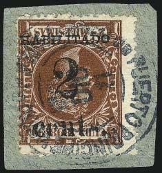 the selvage, ex Prata, with 2008 P.F. certificate (Image E. 200-300 275 2703 CUBA, Puerto Principe, 1898-99, 2c on 2m Orange Brown, Inverted Surcharge (178a, 179a).