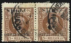 First printing, Positions 1-2 in pair (latter with thin numeral) and Positions 4 and 5 as singles, latter two tied on small piece, pair also used, Fine, scarce, ex Robertson, Position 5 also ex