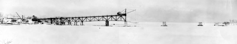 This image shows the construction of the Champlain Bridge in Addison, VT 1929.