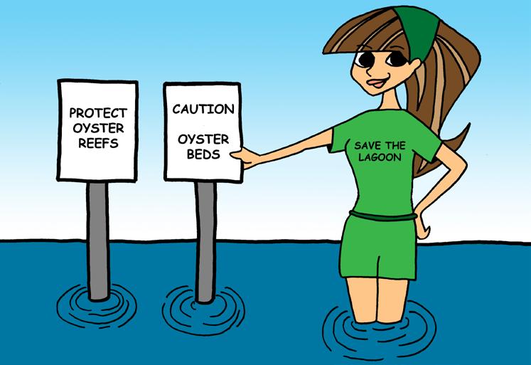 Along came a green lady, posting signs in the water. Protect! read one.