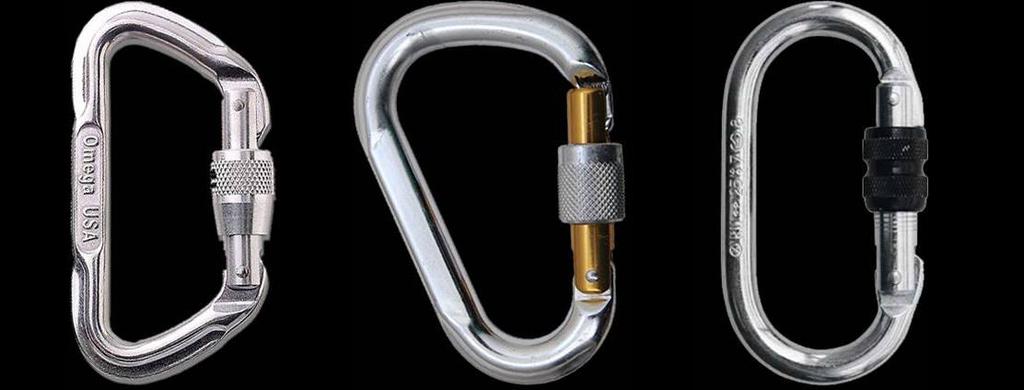 CARABINER TYPES D Offset D Oval Preferred Preferred Least Preferred For rescue work, Technical Use carabiners are rated at no less than 27kN on the major axis and 7 kn on the minor axis.