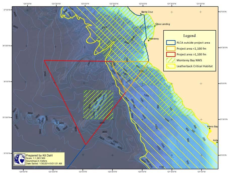 2. Area Under Consideration Figure 2 shows the AUC, leatherback critical habitat boundaries, and the boundaries of the Monterey Bay National Marine Sanctuary.
