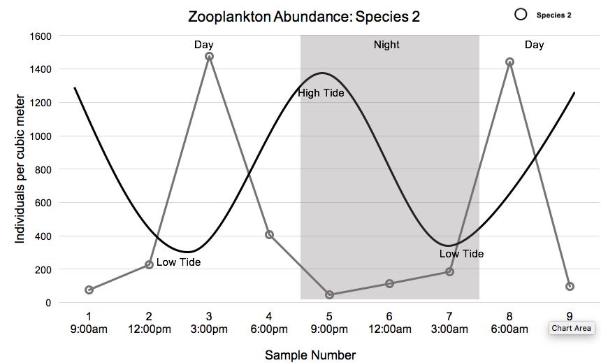 Graph of Species 2 Abundance (Rhithropanopeus harrisii): Section 1B *Note that the y-axes of the two graphs in Version B are scaled differently for each species.