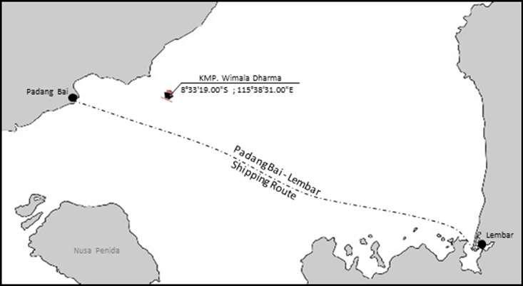 KMP Wimala Dharma sank in a voyage from Padangbai Port in Bali to Lembar Port in Lombok. Location where the KMP. Wimala Dharma sank can be seen in Figure 4 (Source: Investigation Report of KMP.