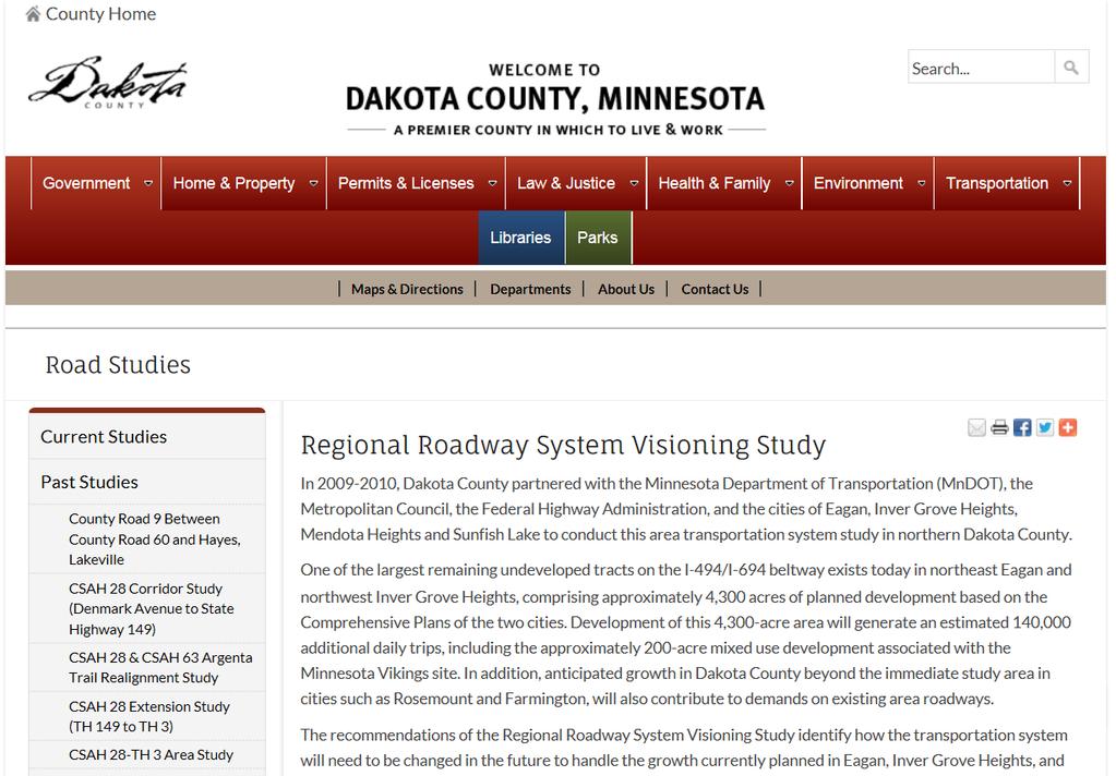 Regional Roadway System Visioning Study Website Website: www.co.dakota.mn.