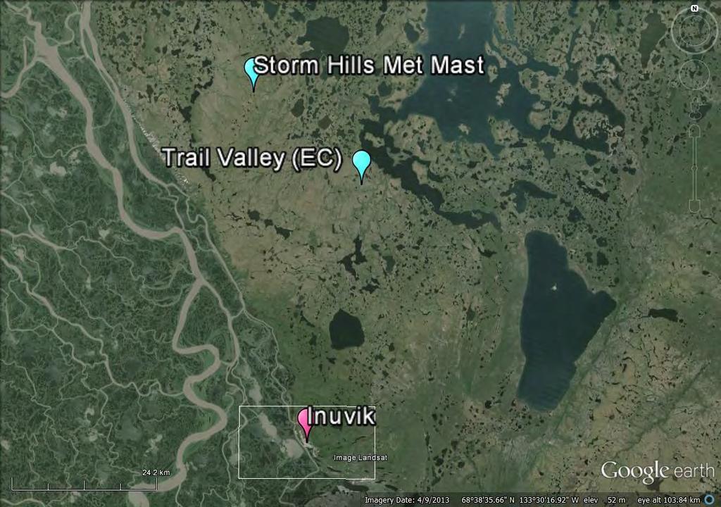 Figure 2-1 - Storm Hills met mast relative to Inuvik, and