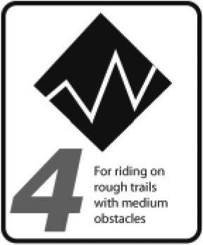 All Mountain CONDITION 4 Bikes designed for riding Conditions 1, 2, and 3, plus rough technical areas, moderately sized obstacles, and small jumps. INTENDED For trail and uphill riding.