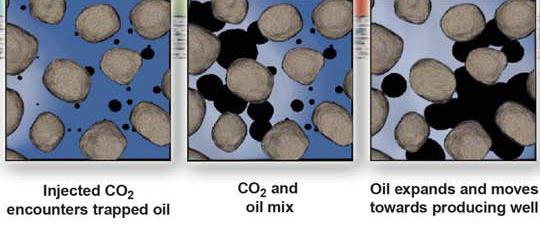 Miscibility during liquid CO 2 injection was observed at 82.0 bars ± 0.5 bar pressure, while the gaseous CO 2 injection was immiscible with oil in the applied pressure range.