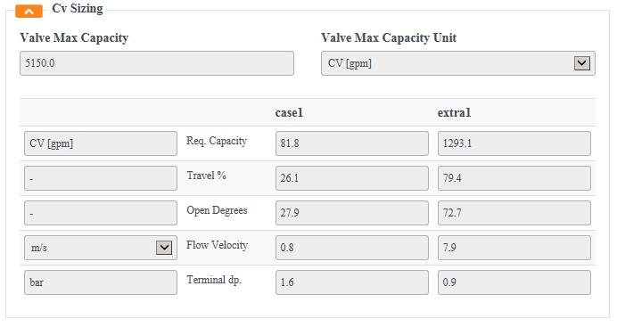 1.2.5 Results area In the Results area the output of the valve sizing is summarized into three sections (Figure 1.13): - Cv sizing; - Noise prediction; - Torques. FIGURE 1.