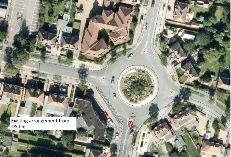 The Existing Roundabout 16m of tarmac to cross No refuge Difficult to anticipate where vehicles are going Cars try to pass cyclists in entry and