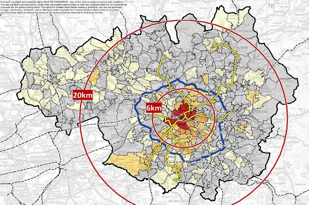 same period, there was a decline in the number of city centre workers with homes located between 6km and 20km of the city centre Figure 2: Change in home locations of city centre workers, 2001 to