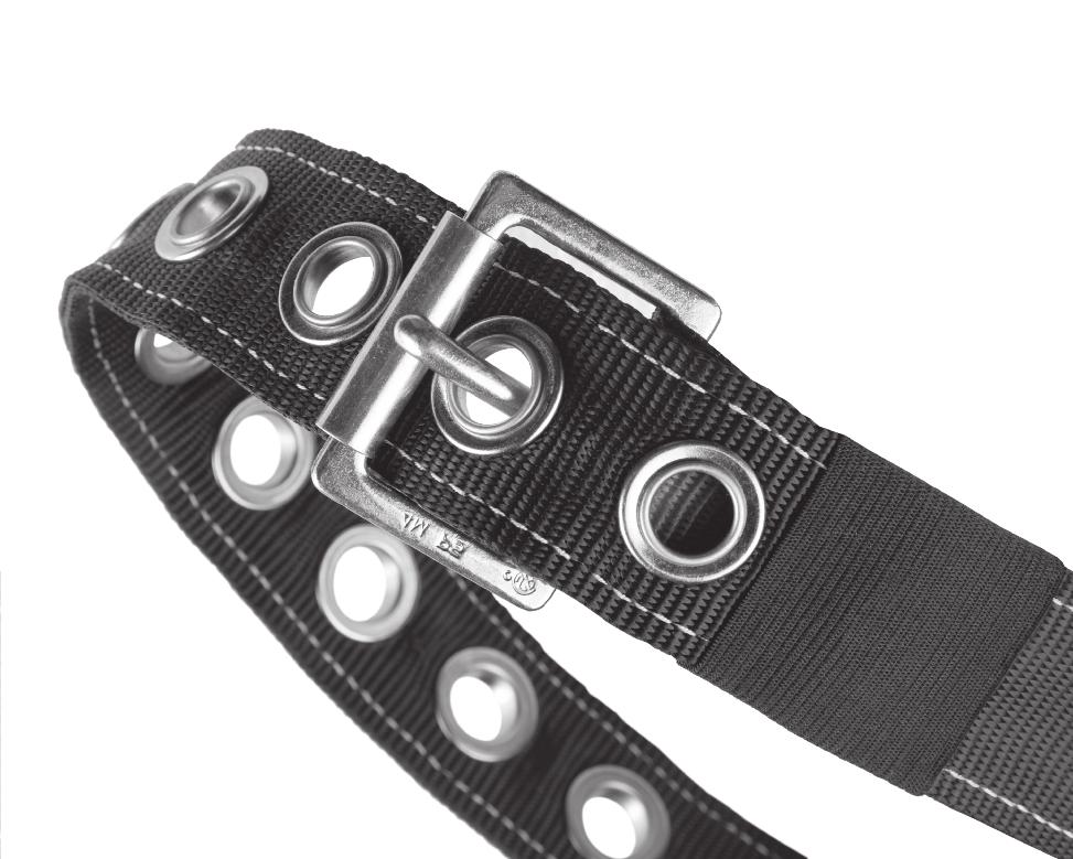 Sub pelvic straps provide support during and after a fall. The chest strap is secured with a quick attachment buckle. The D-ring (Fig.