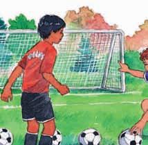 You know, the key to scoring is getting a good pass from a teammate. It also helps to create spin by scooping the ball with the side of your foot. Diego charged at the ball and kicked it into the air.