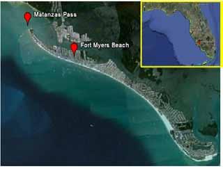 Figure 1. Fort Myers Beach and Matanzas Pass at the north end of Estero Island, Florida. Figure 2. Designed berm placement location.