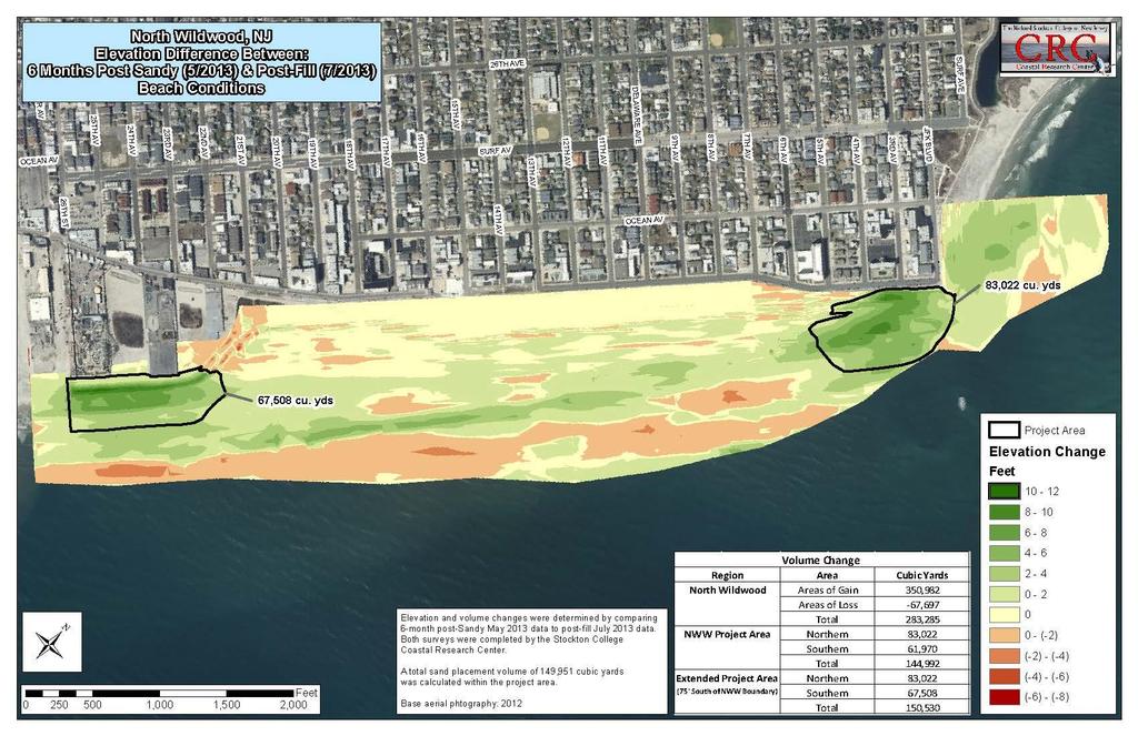 Figure 2. A digital elevation model for the North Wildwood City shoreline showing the original project extent.