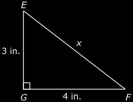90. Triangle EFG is shown below. What is the measure of side EF? A. 5 in. B. 6 in. C. 7 in. 91. The triangle below is a right triangle.