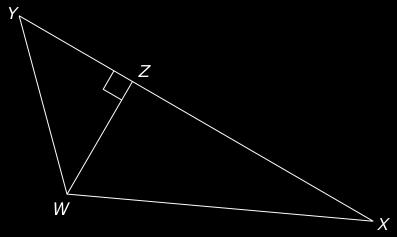 105. In triangle WXY below, XY measures 16 cm, YZ measures 4 cm, and WX measures 13 cm. What is the area of triangle WXY? A. 2 40 cm B. 2 60 cm C. 2 80 cm D. 2 100 cm 106.