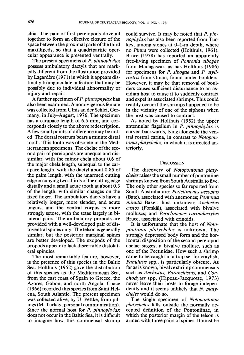 626 JOURNAL OF CRUSTACEAN BIOLOGY, VOL. 11, NO. 4, 1991 chia.