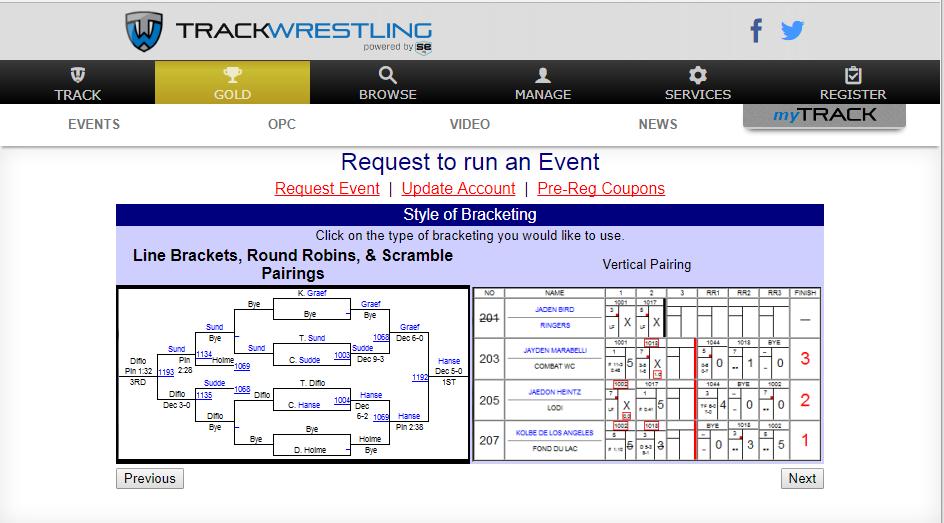 7. Once Individual Tournament has been selected and you pressed next, TrackWrestling will ask what style of bracketing you will be using.