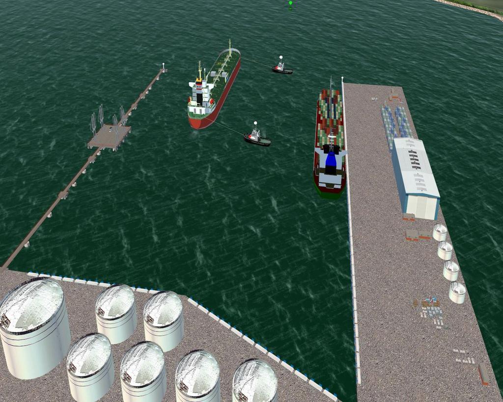 2.5 MODELLING THE SHIPS Ownship (vessel sailing) Tanker 200x32 m, draughts of 10 m (partial load) and 6 m (ballast) Tugs Instructor operated tugs,