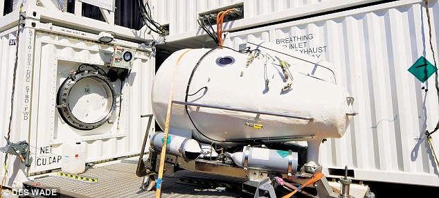 A two-man portable decompression chamber at the front of the Transfer Under Pressure (TUP) unit it can be docked with the main chamber to transfer patients If a submarine is damaged then those on
