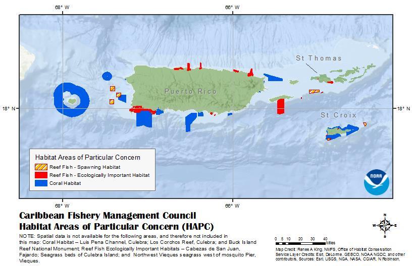 4. Caribbean Summary of current approach The Caribbean Fishery Management Council identified a large number of discrete sites as Habitat Areas of Particular Concern (HAPCs) under its Reef Fish and