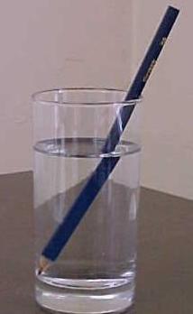 looks broken because of refraction: The light traveling to/from the part of the pencil out of the water does not ever change speeds.