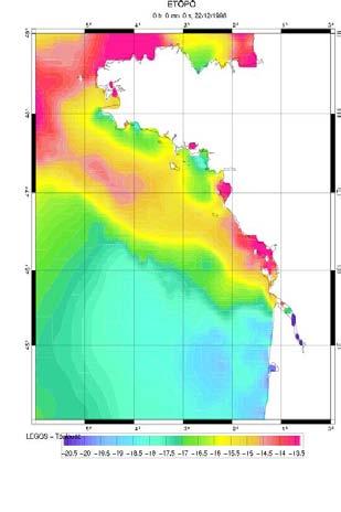 Impact on storm surge models Sea level MOG2D 22/12/1998 0h SHOM bathymetry ETOPO bathymetry SMITH&SANDWELL TERRAIN BASE bathymetry -21 cm