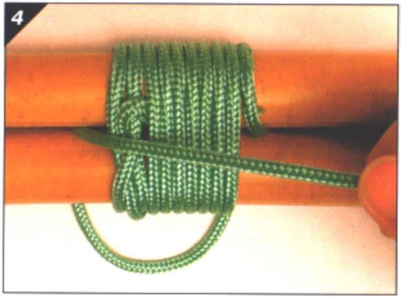 4. The lashing could now be finished with a clove hitch around both poles or put in a couple of frapping
