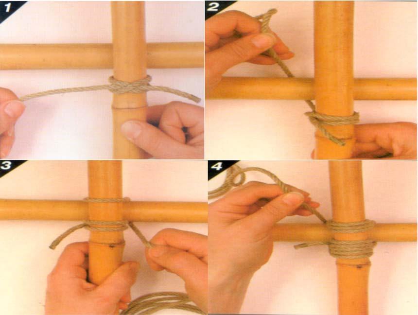 Attachment B to M490.03 Instructional Guide LASHING INSTRUCTIONS SQUARE LASHING Figure B-3 Steps 1 4 Note. From Pocket Guide to Knots and Splices (p. 181), by D. Pawson, 2001, 1.