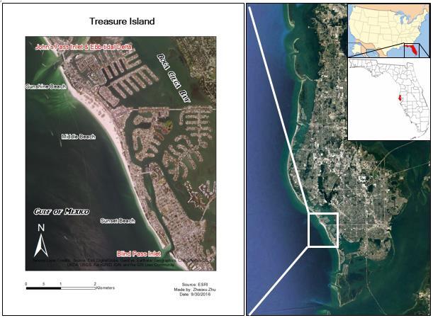 CHAPTER 2: STUDY AREA Treasure Island is a 4.1 km 2 barrier island located in Pinellas County, west-central Florida, facing the Gulf of Mexico.