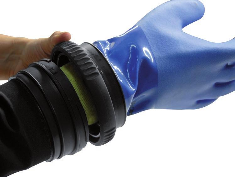 3 Fold the glove shaft inwards over the Spanner Ring (latex gloves can be fitted and folded the opposite way).