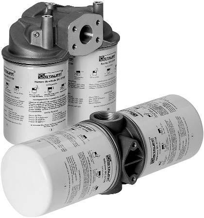 Spin-On Filters SSF 2,25 Construction Die cast aluminium head Seals NBR (Buna-N ) Port connections Flow rate By-pass valve Clogging indicators Elements BSP, NPT, or SAE flange 5 l/min (12 US GPM) for