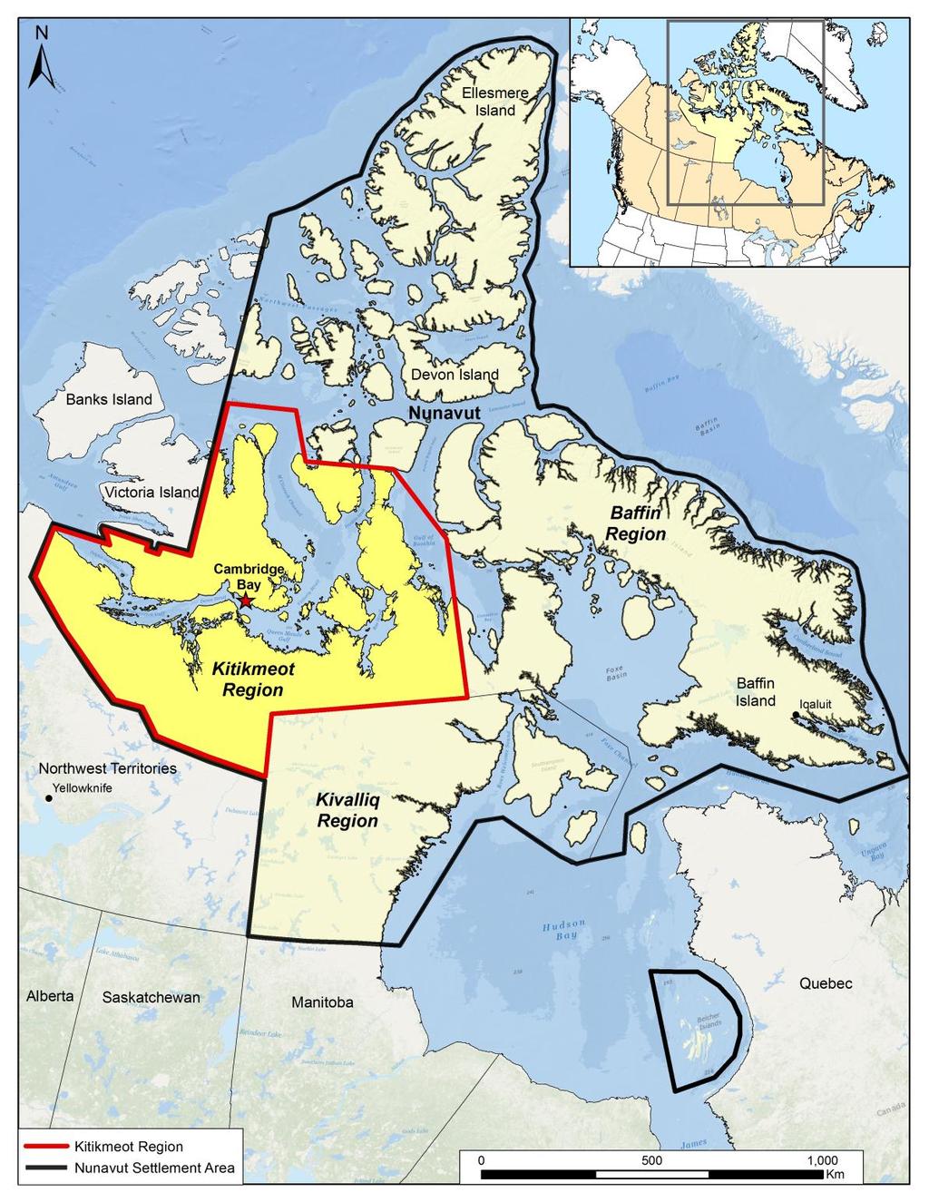 Figure 1: Map of the Nunavut Settlement Area detailing